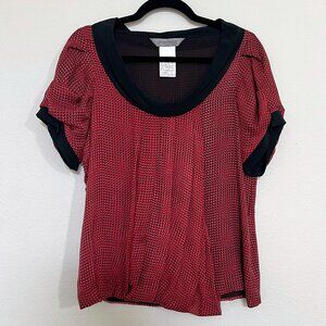 Sportmax Red Patterned Draped and Pleated 100% Silk Shirt, Size 10